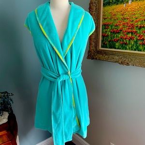 Betsey Johnson turquoise robe, size Medium, 79% cotton 21% polyester
